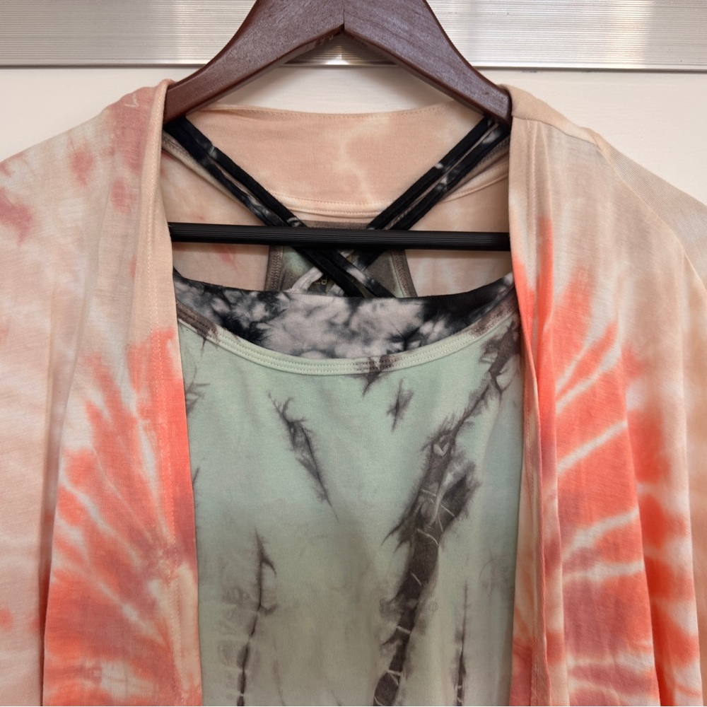 Lily Lotus Tie-Dye Layered Tank & Lightweight Cover-Up Set - Coral, Mint & Black